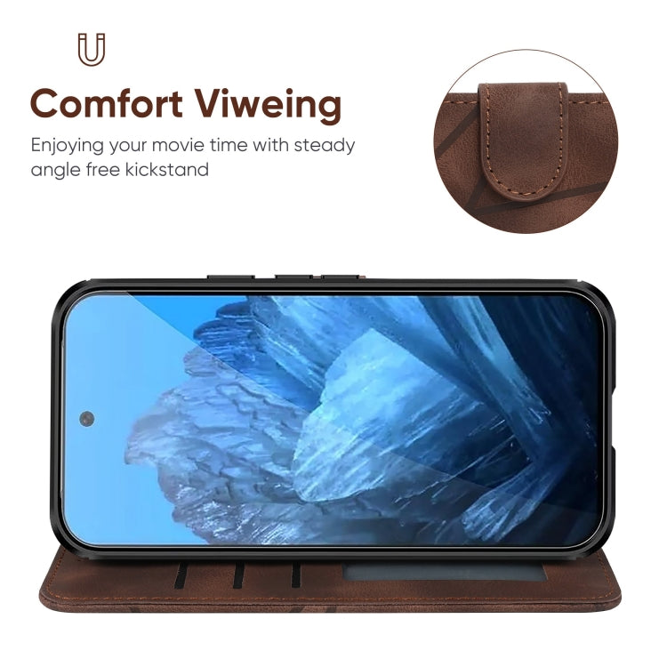 For Google Pixel 9 Pro XL Skin Feel Geometric Lines Leather Phone Case(Brown)