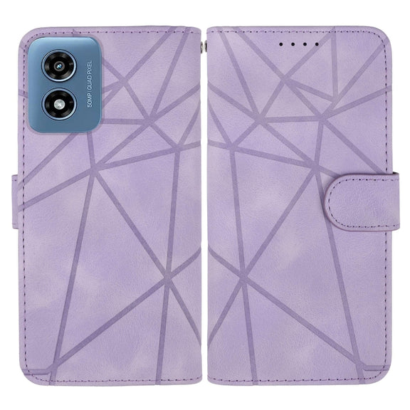 For Motorola Moto G Play 4G 2024 Skin Feel Geometric Lines Leather Phone Case(Purple)
