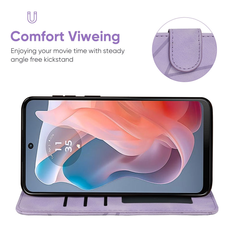 For Motorola Moto G Play 4G 2024 Skin Feel Geometric Lines Leather Phone Case(Purple)