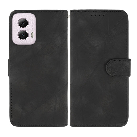 For Motorola Moto G Power 5G 2024 Skin Feel Geometric Lines Leather Phone Case(Black)