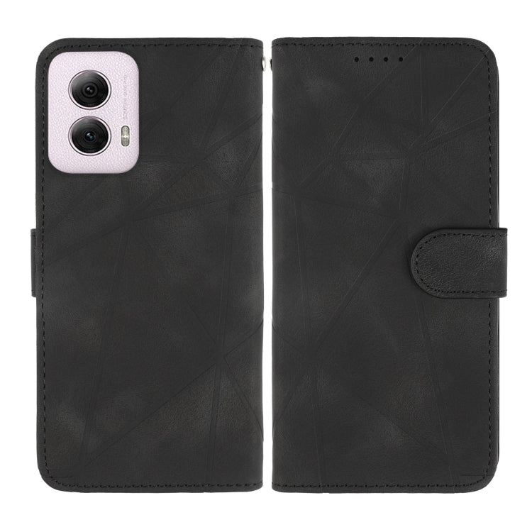 For Motorola Moto G Power 5G 2024 Skin Feel Geometric Lines Leather Phone Case(Black)