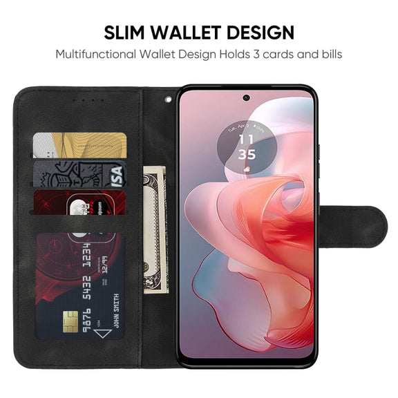 For Motorola Moto G Power 5G 2024 Skin Feel Geometric Lines Leather Phone Case(Black)