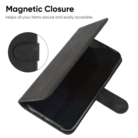 For Motorola Moto G Power 5G 2024 Skin Feel Geometric Lines Leather Phone Case(Black)