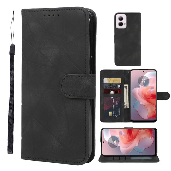 For Motorola Moto G Power 5G 2024 Skin Feel Geometric Lines Leather Phone Case(Black)