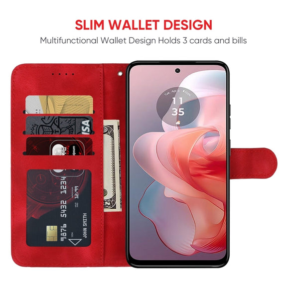 For Motorola Moto G Power 5G 2024 Skin Feel Geometric Lines Leather Phone Case(Red)