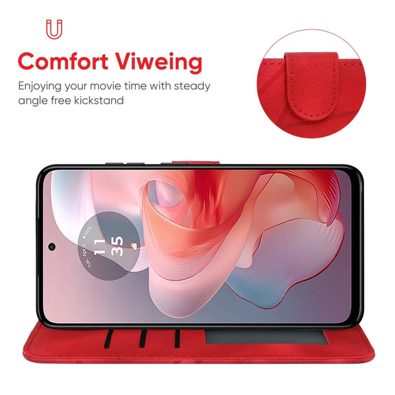 For Motorola Moto G Power 5G 2024 Skin Feel Geometric Lines Leather Phone Case(Red)