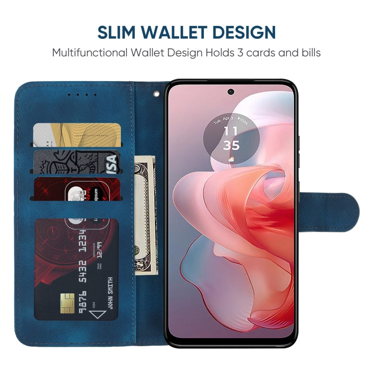 For Motorola Moto G Power 5G 2024 Skin Feel Geometric Lines Leather Phone Case(Blue)