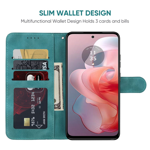 For Motorola Moto G Power 5G 2024 Skin Feel Geometric Lines Leather Phone Case(Green)