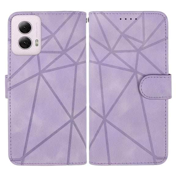 For Motorola Moto G Power 5G 2024 Skin Feel Geometric Lines Leather Phone Case(Purple)