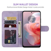 For Motorola Moto G Power 5G 2024 Skin Feel Geometric Lines Leather Phone Case(Purple)