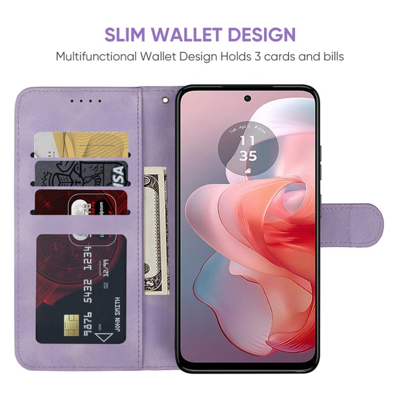 For Motorola Moto G Power 5G 2024 Skin Feel Geometric Lines Leather Phone Case(Purple)