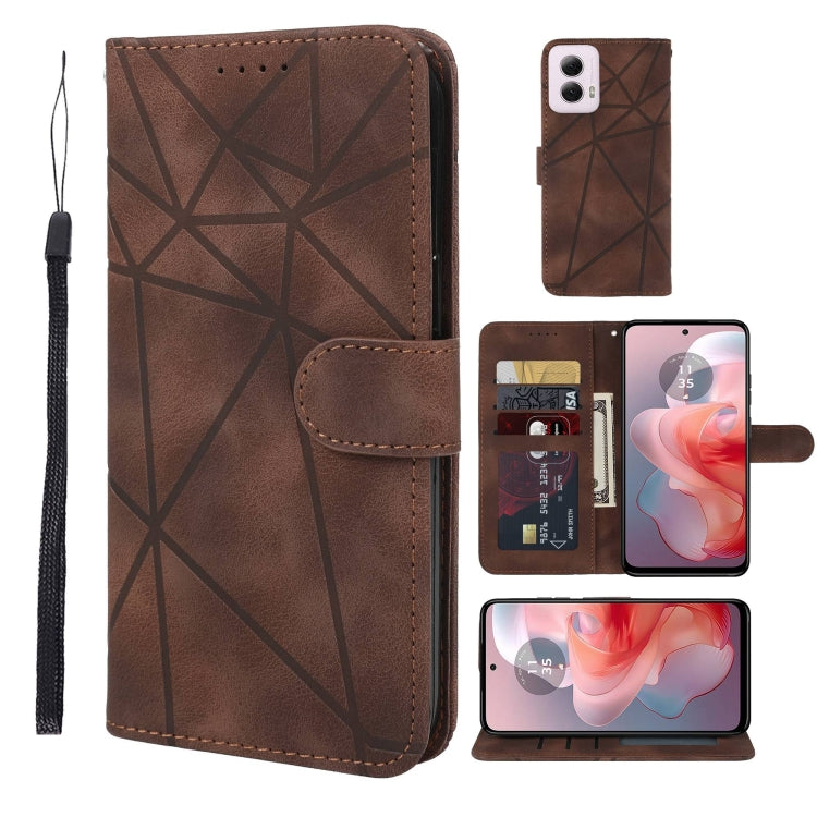 For Motorola Moto G Power 5G 2024 Skin Feel Geometric Lines Leather Phone Case(Brown) - Motorola Cases by PMC Jewellery | Online Shopping South Africa | PMC Jewellery | Buy Now Pay Later Mobicred