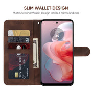 For Motorola Moto G Power 5G 2024 Skin Feel Geometric Lines Leather Phone Case(Brown)