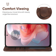 For Motorola Moto G Power 5G 2024 Skin Feel Geometric Lines Leather Phone Case(Brown)