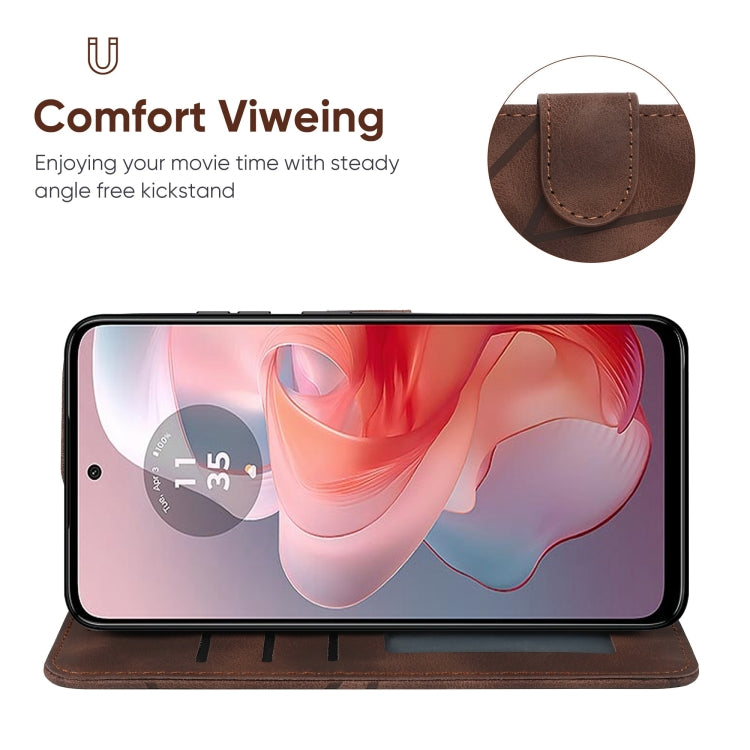 For Motorola Moto G Power 5G 2024 Skin Feel Geometric Lines Leather Phone Case(Brown)