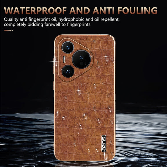 For Huawei Pura 70 AZNS Electroplated Frame Crocodile Texture Full Coverage Phone Case(Blue)
