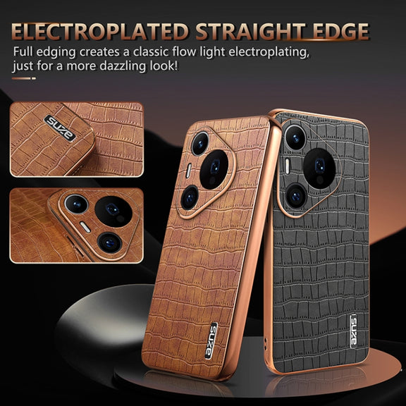For Huawei Pura 70 Pro / 70 Pro+ AZNS Electroplated Frame Crocodile Texture Full Coverage Phone Case(Black)