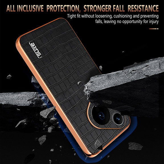 For Huawei Pura 70 Pro / 70 Pro+ AZNS Electroplated Frame Crocodile Texture Full Coverage Phone Case(Black)