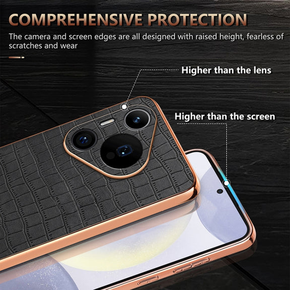 For Huawei Pura 70 Pro / 70 Pro+ AZNS Electroplated Frame Crocodile Texture Full Coverage Phone Case(Black)
