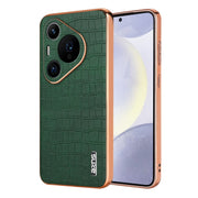 For Huawei Pura 70 Pro / 70 Pro+ AZNS Electroplated Frame Crocodile Texture Full Coverage Phone Case(Green)