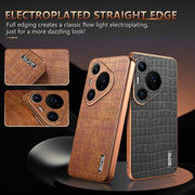 For Huawei Pura 70 Pro / 70 Pro+ AZNS Electroplated Frame Crocodile Texture Full Coverage Phone Case(Blue)