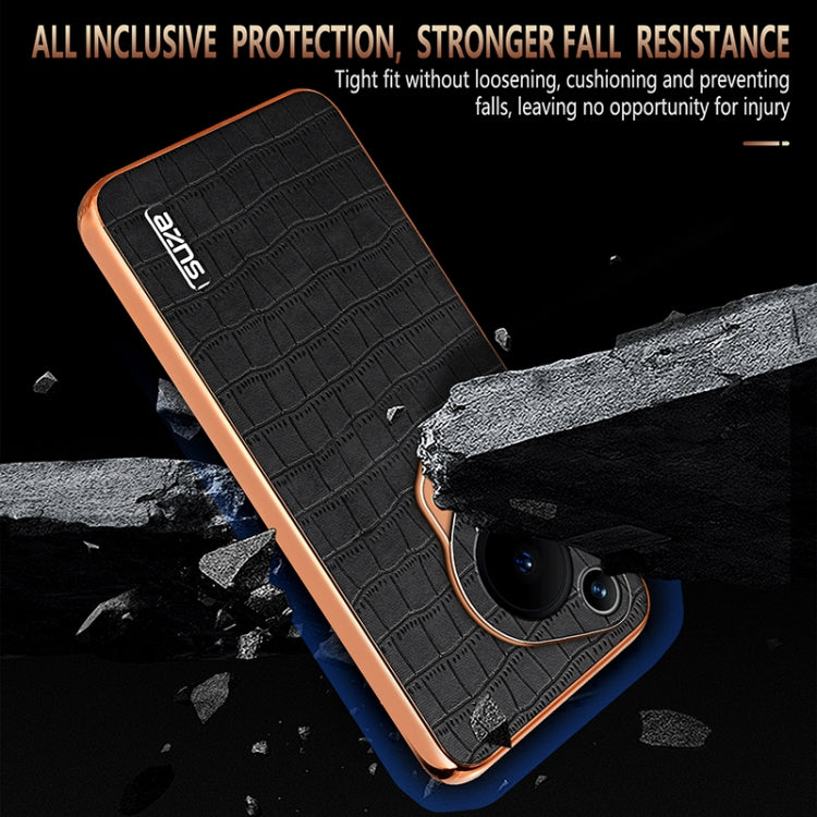For Huawei Pura 70 Ultra AZNS Electroplated Frame Crocodile Texture Full Coverage Phone Case(Black)