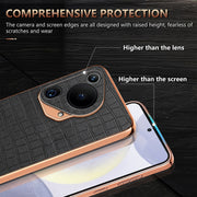 For Huawei Pura 70 Ultra AZNS Electroplated Frame Crocodile Texture Full Coverage Phone Case(Brown)