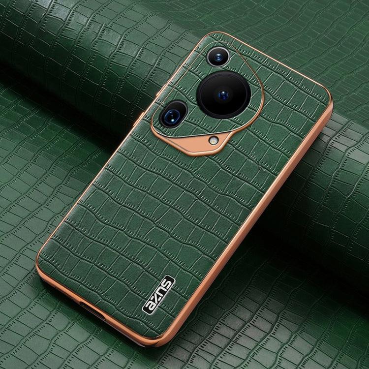 For Huawei Pura 70 Ultra AZNS Electroplated Frame Crocodile Texture Full Coverage Phone Case(Green)