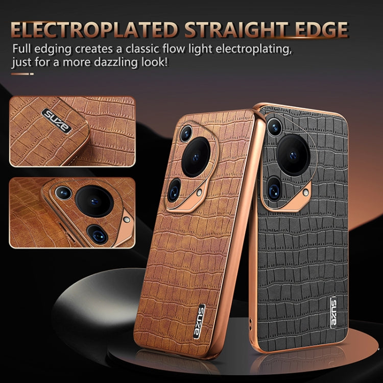 For Huawei Pura 70 Ultra AZNS Electroplated Frame Crocodile Texture Full Coverage Phone Case(Green)