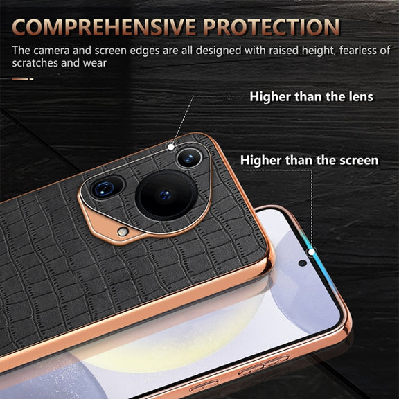 For Huawei Pura 70 Ultra AZNS Electroplated Frame Crocodile Texture Full Coverage Phone Case(Green)