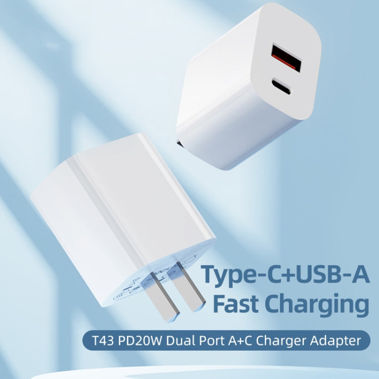 ROCK T43 PD 20W Dual Port USB-A+USB-C / Type-C Charger Adapter, Plug:EU Plug - free shipping - PMC TechLife - Order now!