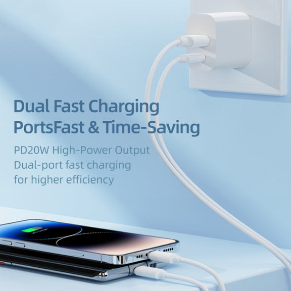 ROCK T43 PD 20W Dual Port USB-A+USB-C / Type-C Charger Adapter, Plug:EU Plug