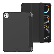 For iPad Pro 11 2024 Tri-fold Holder TPU Cover Frosted Leather Smart Tablet Case withh Pen Slot(Black)