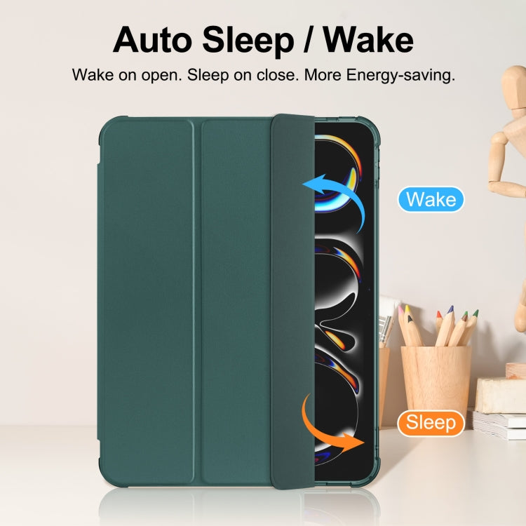 For iPad Pro 11 2024 Tri-fold Holder TPU Cover Frosted Leather Smart Tablet Case withh Pen Slot(Dark Green) - iPad Pro 11 2024 Cases by PMC TechLife | Online Shopping South Africa | PMC TechLife | Buy Now Pay Later Mobicred