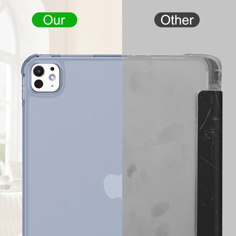 For iPad Pro 11 2024 Tri-fold Holder TPU Cover Frosted Leather Smart Tablet Case withh Pen Slot(Purple) - iPad Pro 11 2024 Cases by PMC TechLife | Online Shopping South Africa | PMC TechLife | Buy Now Pay Later Mobicred