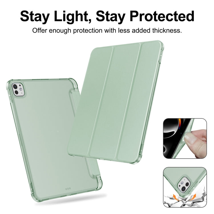 For iPad Pro 11 2024 Tri-fold Holder TPU Cover Frosted Leather Smart Tablet Case withh Pen Slot(Matcha Green) - iPad Pro 11 2024 Cases by PMC TechLife | Online Shopping South Africa | PMC TechLife | Buy Now Pay Later Mobicred