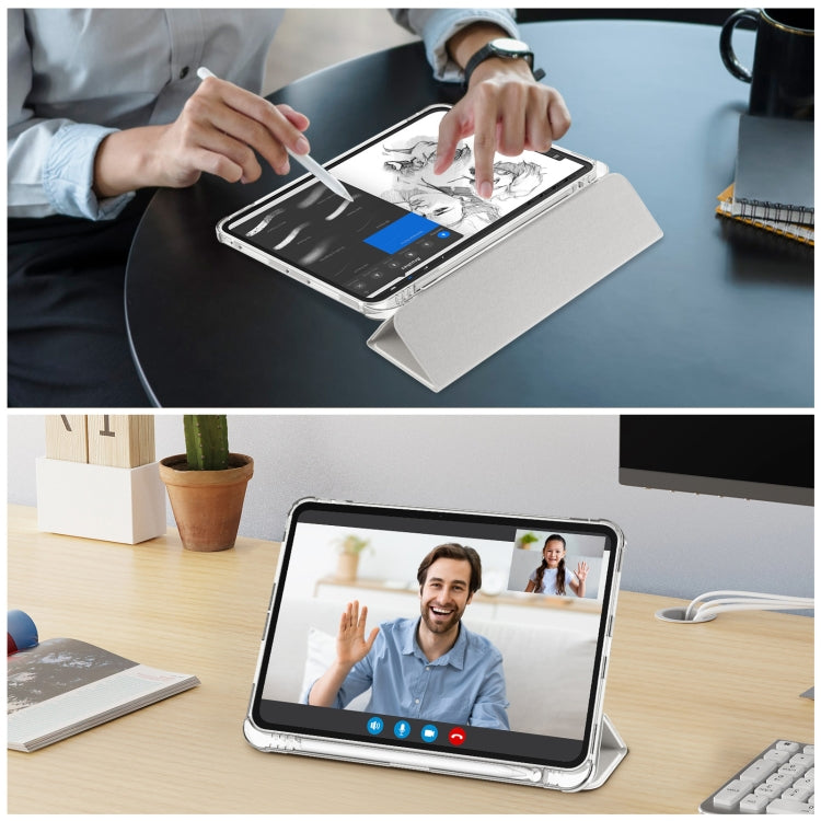 For iPad Pro 11 2024 Tri-fold Holder TPU Cover Frosted Leather Smart Tablet Case withh Pen Slot(Grey) - iPad Pro 11 2024 Cases by PMC TechLife | Online Shopping South Africa | PMC TechLife | Buy Now Pay Later Mobicred