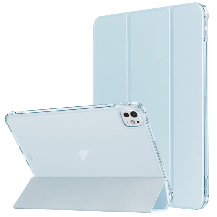 For iPad Pro 11 2024 Tri-fold Holder TPU Cover Frosted Leather Smart Tablet Case withh Pen Slot(Sky Blue) - iPad Pro 11 2024 Cases by PMC TechLife | Online Shopping South Africa | PMC TechLife | Buy Now Pay Later Mobicred