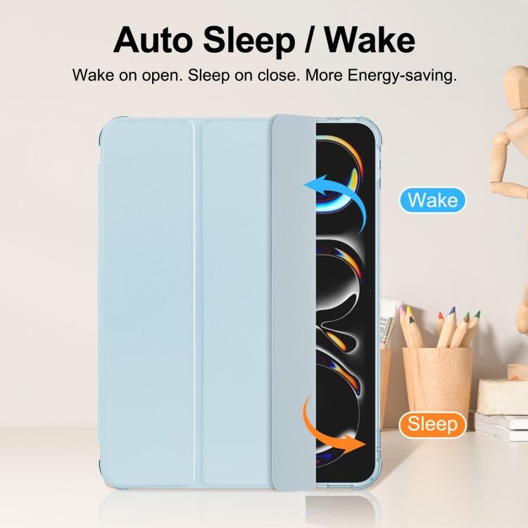 For iPad Pro 11 2024 Tri-fold Holder TPU Cover Frosted Leather Smart Tablet Case withh Pen Slot(Sky Blue) - iPad Pro 11 2024 Cases by PMC TechLife | Online Shopping South Africa | PMC TechLife | Buy Now Pay Later Mobicred