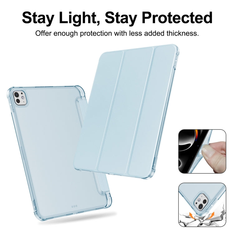 For iPad Pro 11 2024 Tri-fold Holder TPU Cover Frosted Leather Smart Tablet Case withh Pen Slot(Sky Blue) - iPad Pro 11 2024 Cases by PMC TechLife | Online Shopping South Africa | PMC TechLife | Buy Now Pay Later Mobicred