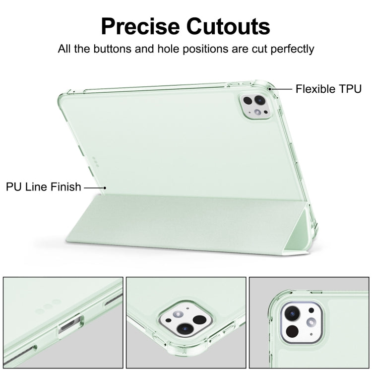 For iPad Pro 11 2024 Tri-fold Holder TPU Cover Frosted Leather Smart Tablet Case withh Pen Slot(Light Green) - iPad Pro 11 2024 Cases by PMC TechLife | Online Shopping South Africa | PMC TechLife | Buy Now Pay Later Mobicred