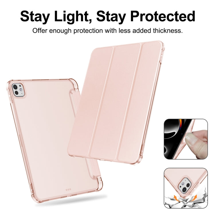 For iPad Pro 11 2024 Tri-fold Holder TPU Cover Frosted Leather Smart Tablet Case withh Pen Slot(Rose Gold) - iPad Pro 11 2024 Cases by PMC TechLife | Online Shopping South Africa | PMC TechLife | Buy Now Pay Later Mobicred