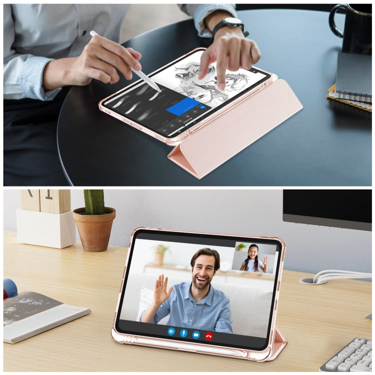 For iPad Pro 11 2024 Tri-fold Holder TPU Cover Frosted Leather Smart Tablet Case withh Pen Slot(Rose Gold) - iPad Pro 11 2024 Cases by PMC TechLife | Online Shopping South Africa | PMC TechLife | Buy Now Pay Later Mobicred