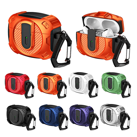 For AirPods Pro Lock Shockproof Bluetooth Earphone Protective Case(Black Orange)