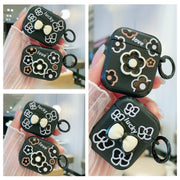 For AirPods 2 / 1 3D Colorful Pattern Bluetooth Earphone Protective Case(Black Flower)