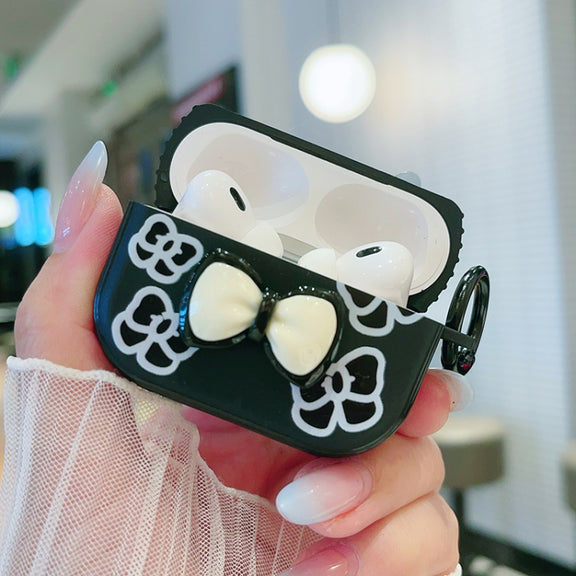 For AirPods 2 / 1 3D Colorful Pattern Bluetooth Earphone Protective Case(Black Flower)