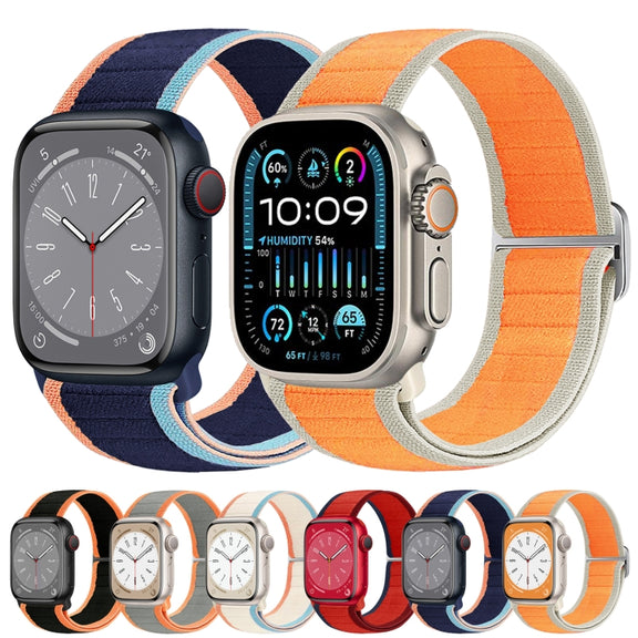 For Apple Watch Ultra 49mm Nylon Elastic Buckle Watch Band(Black Orange)