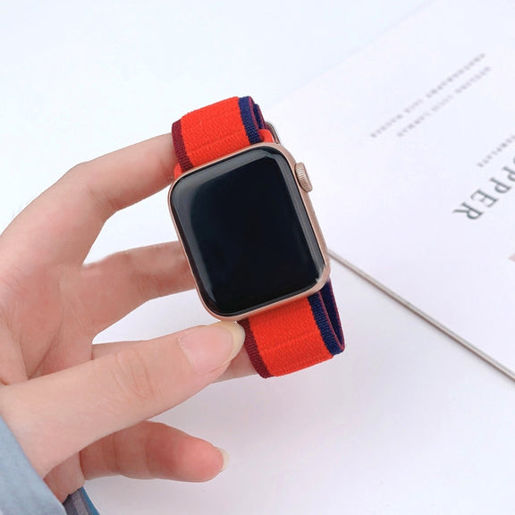 For Apple Watch Ultra 49mm Nylon Elastic Buckle Watch Band(Black Orange)