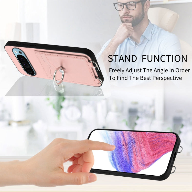 For Google Pixel 9 / 9 Pro R20 Ring Card Holder Phone Case(Pink)