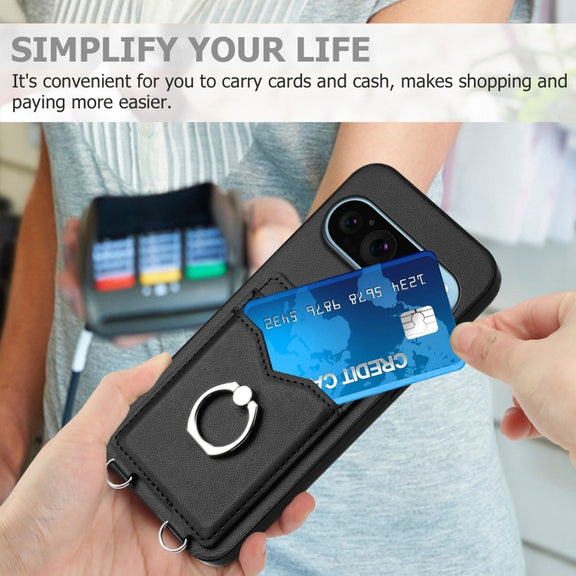 For Google Pixel 9 / 9 Pro R20 Ring Card Holder Phone Case(Black)